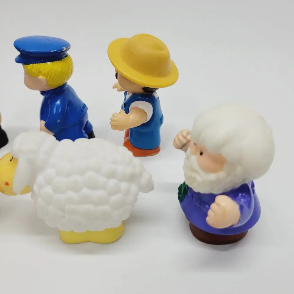 Vintage Fisher Price Little People Figures Lot of 7 All Rubber Farmer Sheep Girl